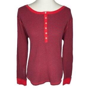 Old Navy Henley Top Red Stripe Thermal Knit  XL Bella Swan Y2K 2000s Retro Shirt